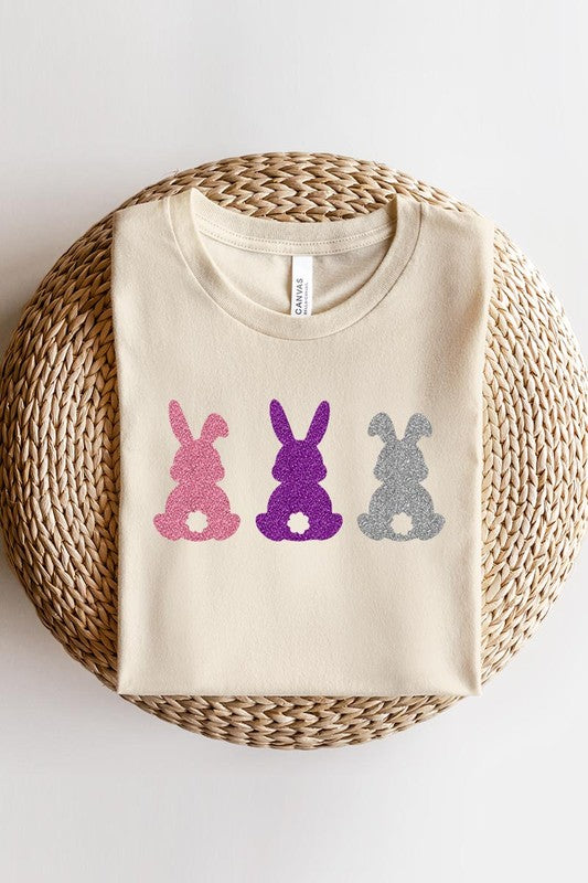 Easter Bunny Glitter Patch Graphic T Shirts