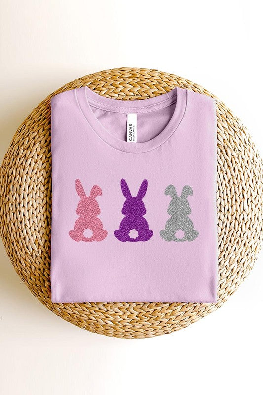 Easter Bunny Glitter Patch Graphic T Shirts