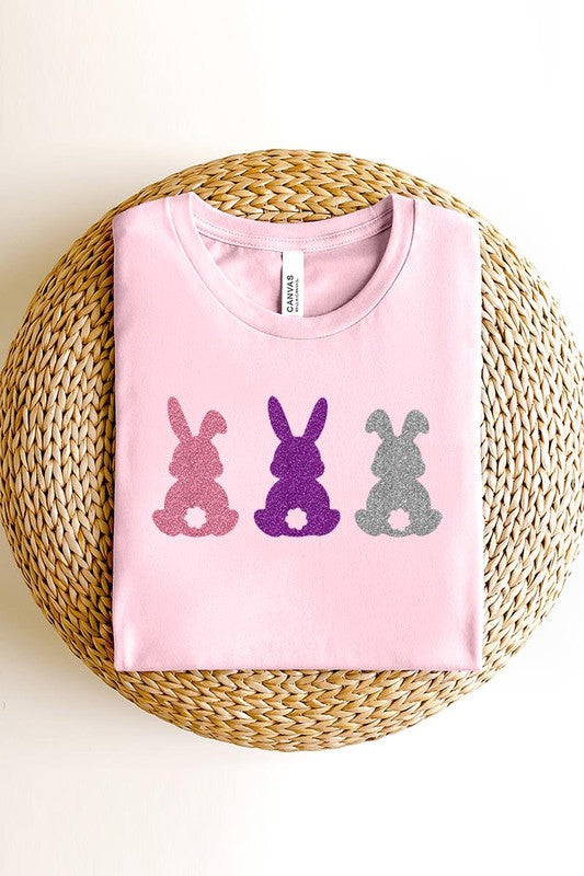 Easter Bunny Glitter Patch Graphic T Shirts