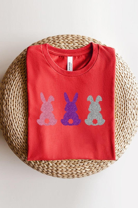 Easter Bunny Glitter Patch Graphic T Shirts