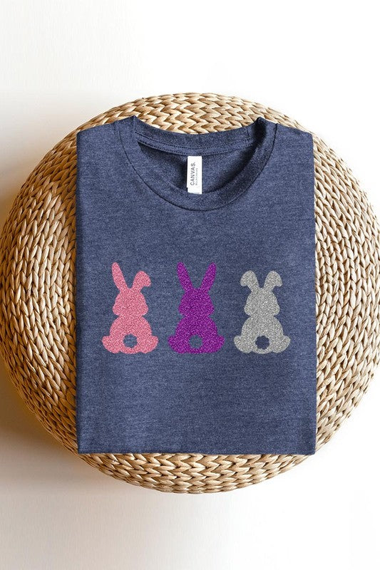 Easter Bunny Glitter Patch Graphic T Shirts