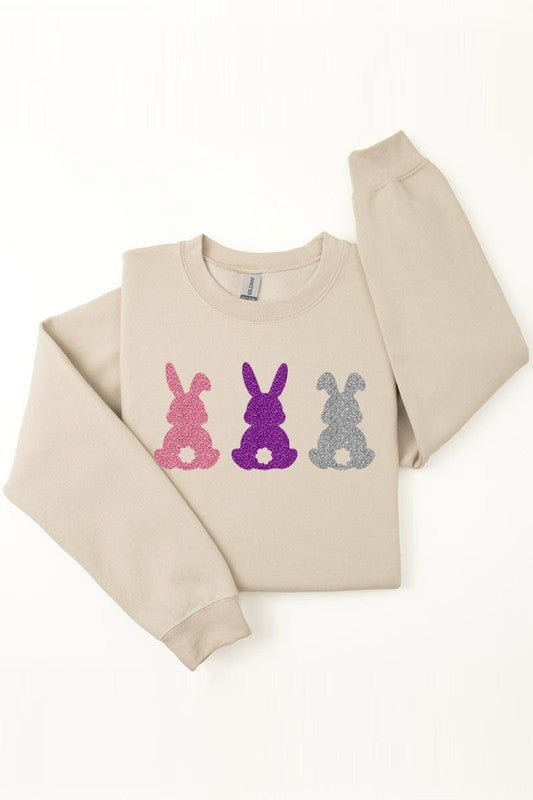 Easter Bunny Glitter Graphic Fleece Sweatshirts