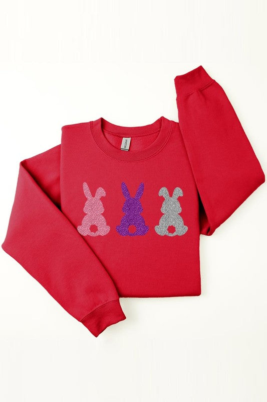 Easter Bunny Glitter Graphic Fleece Sweatshirts