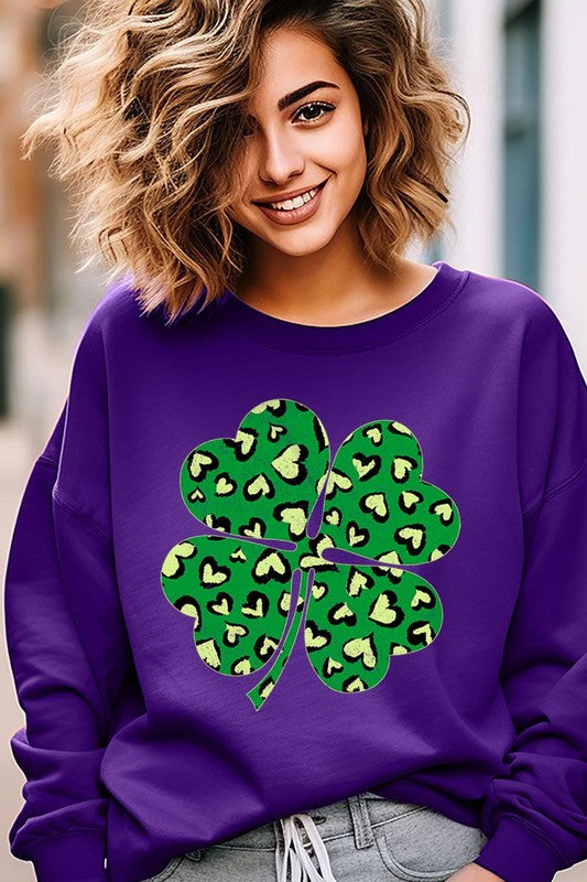 Four Leaf Clover Graphic Fleece Sweatshirts