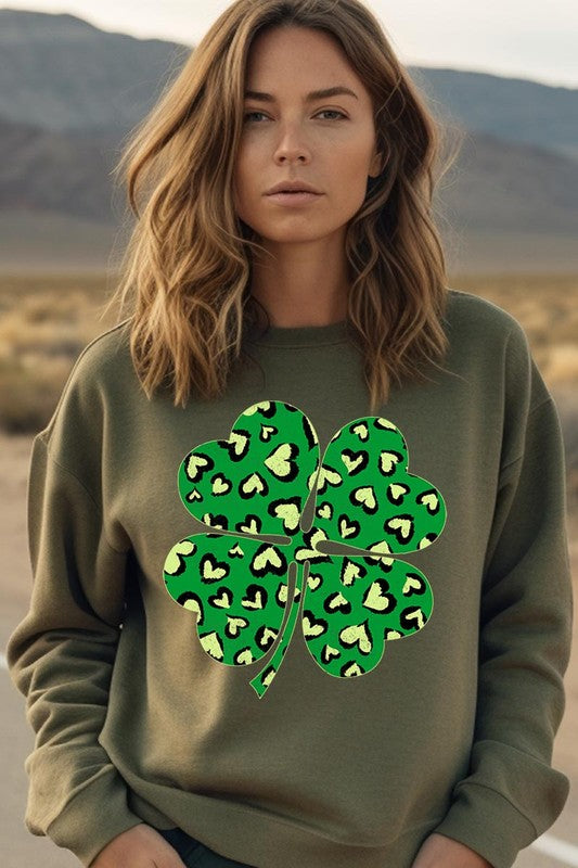 Four Leaf Clover Graphic Fleece Sweatshirts