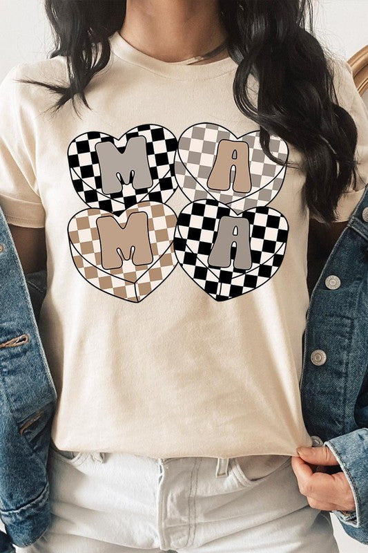 Mama Hearts Checker Graphic T Shirts