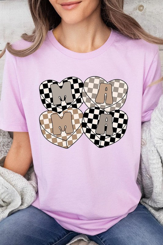 Mama Hearts Checker Graphic T Shirts