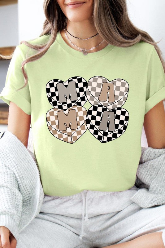 Mama Hearts Checker Graphic T Shirts