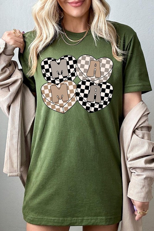 Mama Hearts Checker Graphic T Shirts