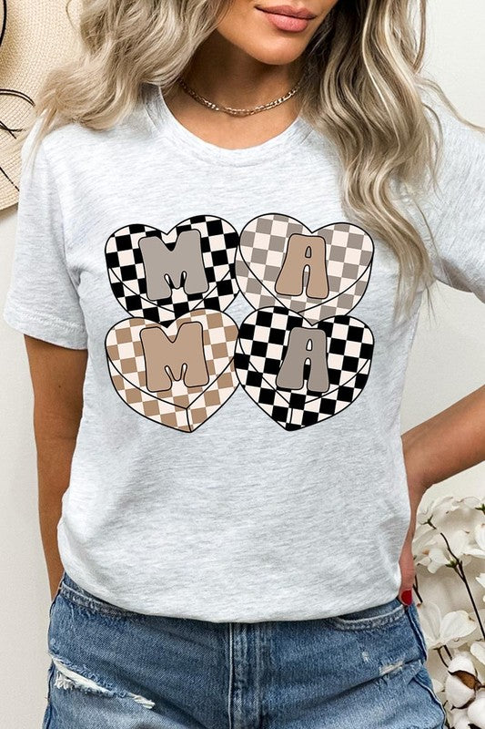 Mama Hearts Checker Graphic T Shirts