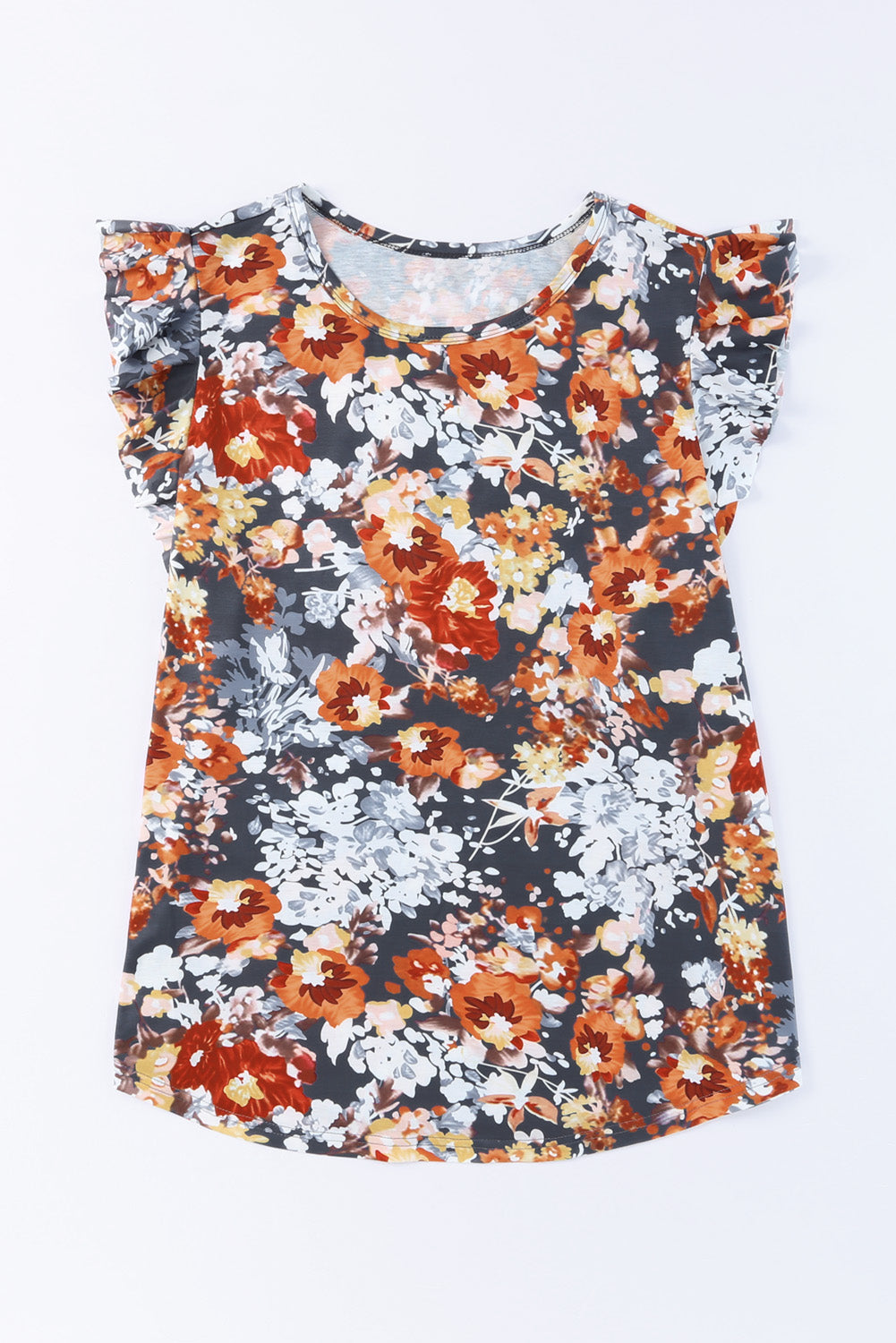 Multicolor Vintage Floral Flutter Sleeve Plus Top