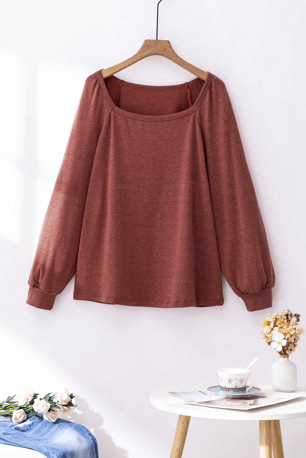 Gold Flame Square Neck Plus Size Knit Top